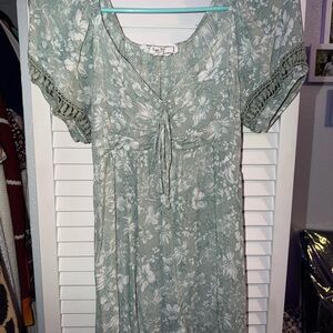 Hippie Rose Sage Green Floral Tie-Front Midi Dress